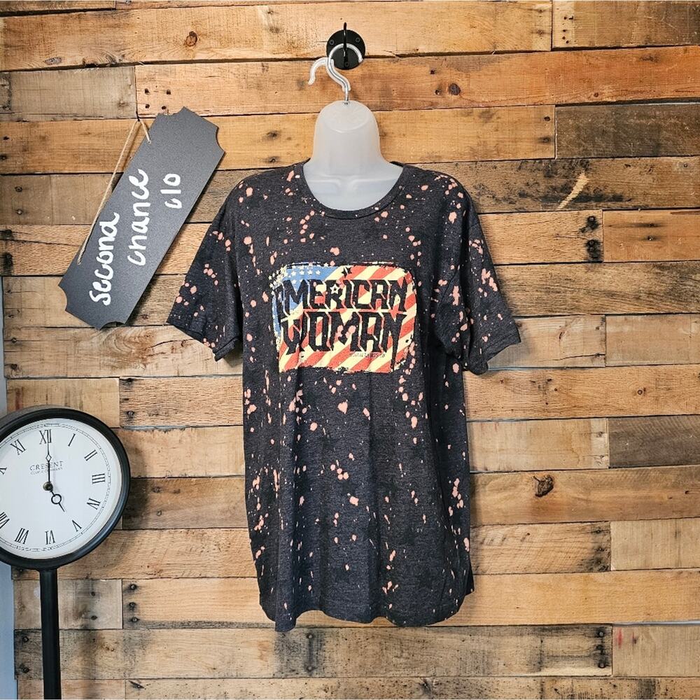 Southern Bliss women's acid wash American woman short sleeve shirt size L